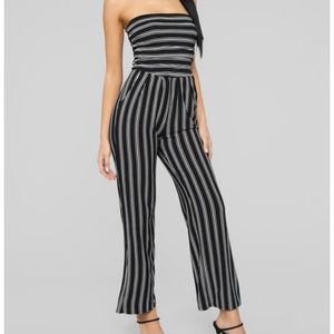 Fashion Nova Black and White Striped Jumpsuit